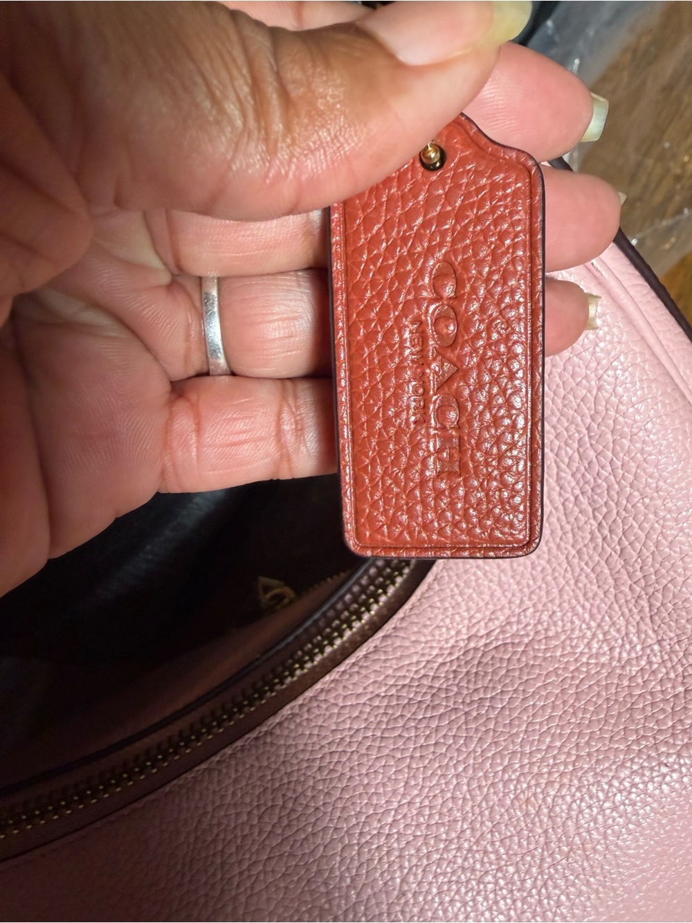 Coach Pink Pebbled Leather Shoulder Bag with Brown Strap - Picture 2 of 6